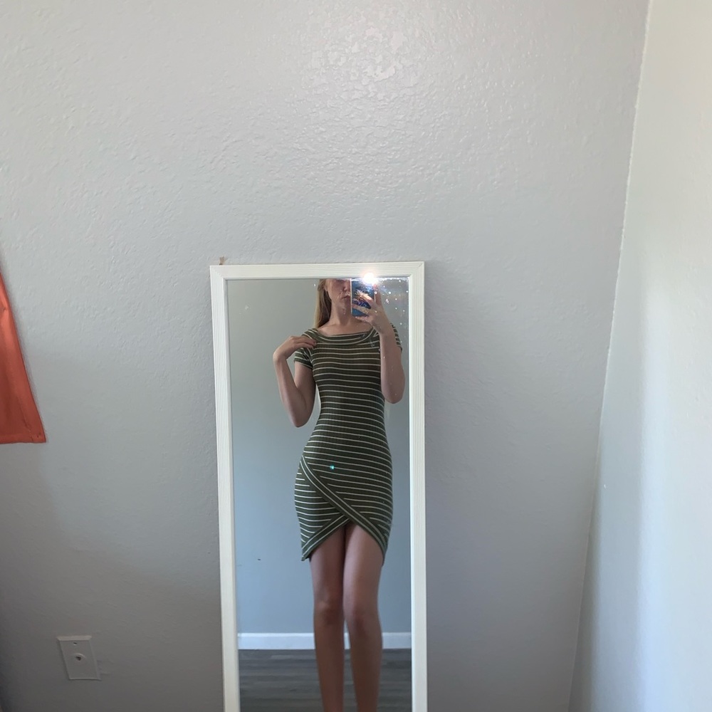 Striped green body con dress